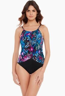 MAGICSUIT Lisa One Piece Swimsuit Size 8 Blue Black Social Butterfly NWT
